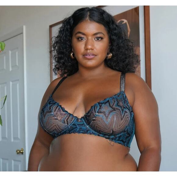 Savage X Fenty Shining Star Embroidered Unlined Demi Bra Blue Women's Size 34C - Picture 8 of 9